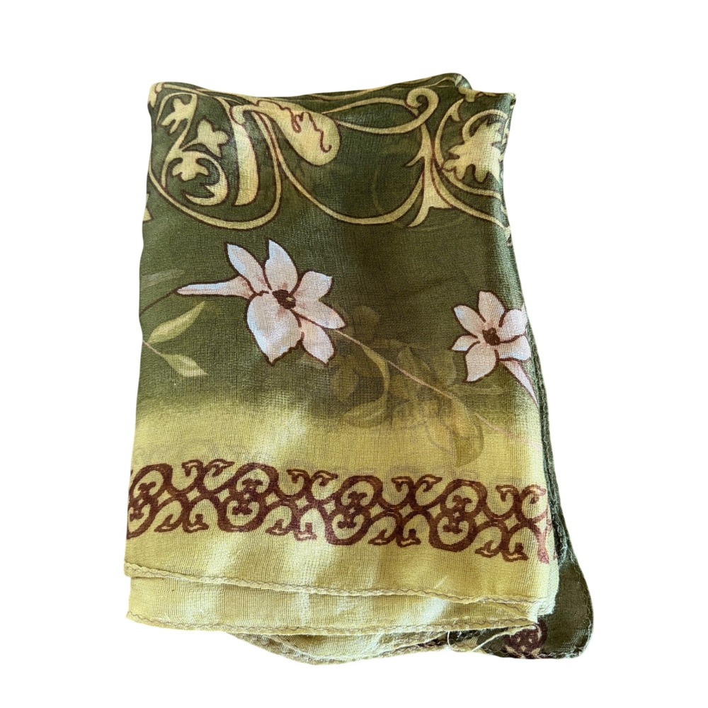 Unbranded Floral Scarf Womens Green Botanical Earthy Sheer Rectangle Wrap 62x20